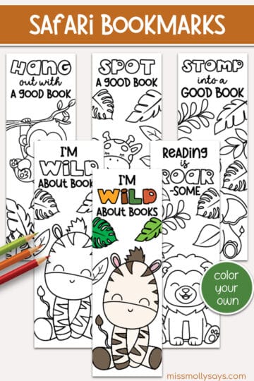 Free Printable Safari Animal Coloring Bookmarks