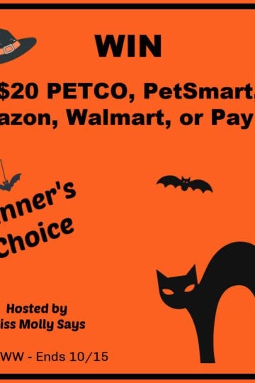 Win a $20 PETCO, PetSmart, Amazon GC or PayPal Cash giveaway