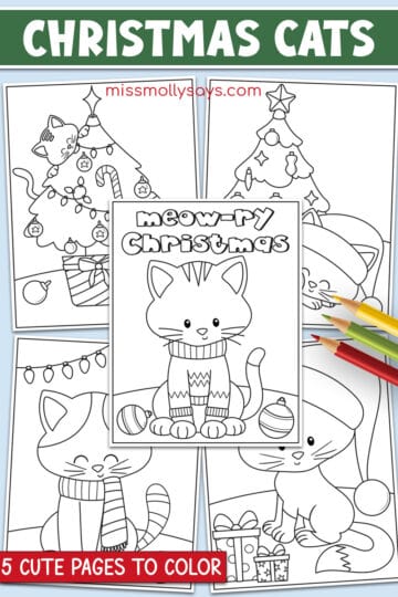 Christmas Cat Coloring Pages for Kids