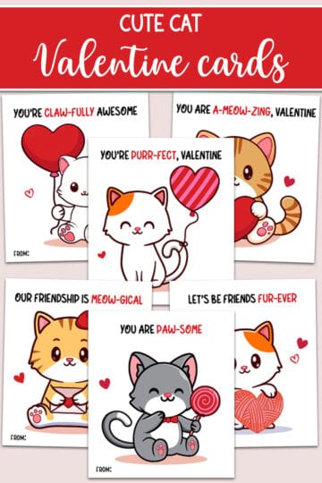 Free Printable Cat Valentine Cards for Kids