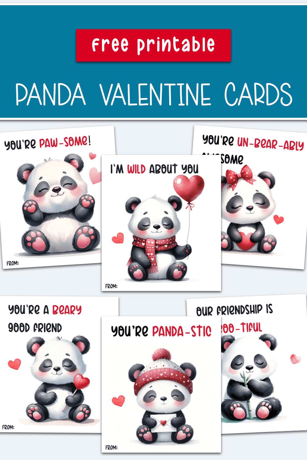 Free Printable Panda Valentine Cards for Kids