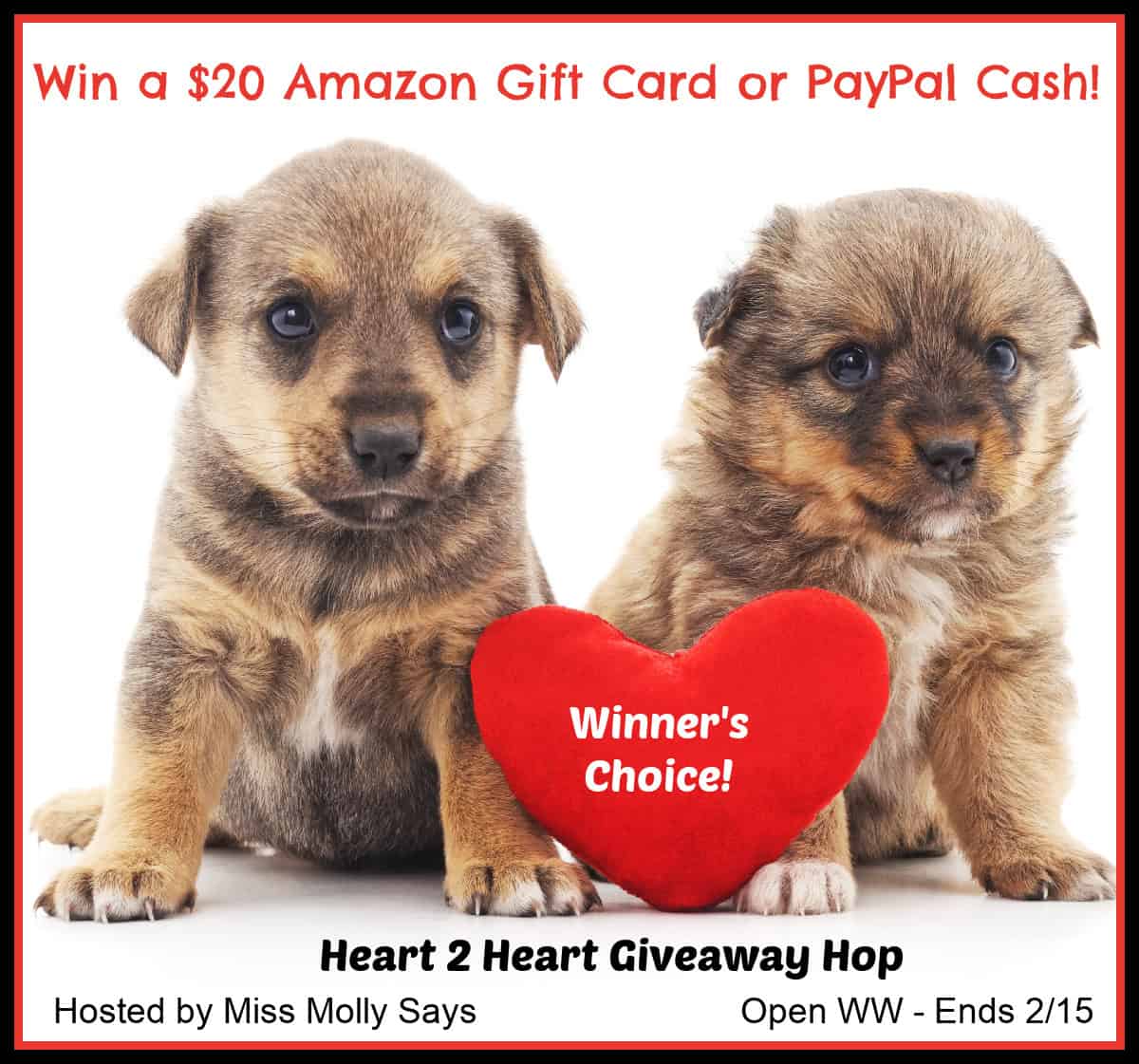 Win $20 Amazon Gift Card or PayPal Cash - Heart 2 Heart Giveaway Hop Win $20 Amazon Gift Card or PayPal Cash - Heart 2 Heart Giveaway Hop